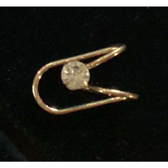 4404 Gold Double Loop Fake Nose Ring Fake Piercing Ear Lobe Lip Rhinestone - Picture 1 of 5